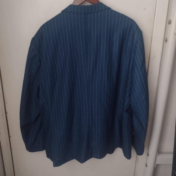 YND Slim Fit Double-Breasted Pinstripe Suit, Blue 3XL, ALTERED CUFFS & LEGS - Picture 2 of 7